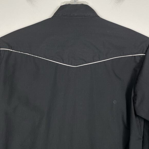 Vintage Karman Western Bib Shirt Mens Large Black Pearl Snap Old West Frontier - Picture 9 of 9